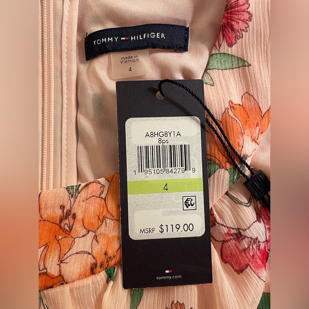 Tommy Hilfiger Belted Chiffon Halter Midi Dress Pink Floral Print Size 4 - Picture 11 of 16